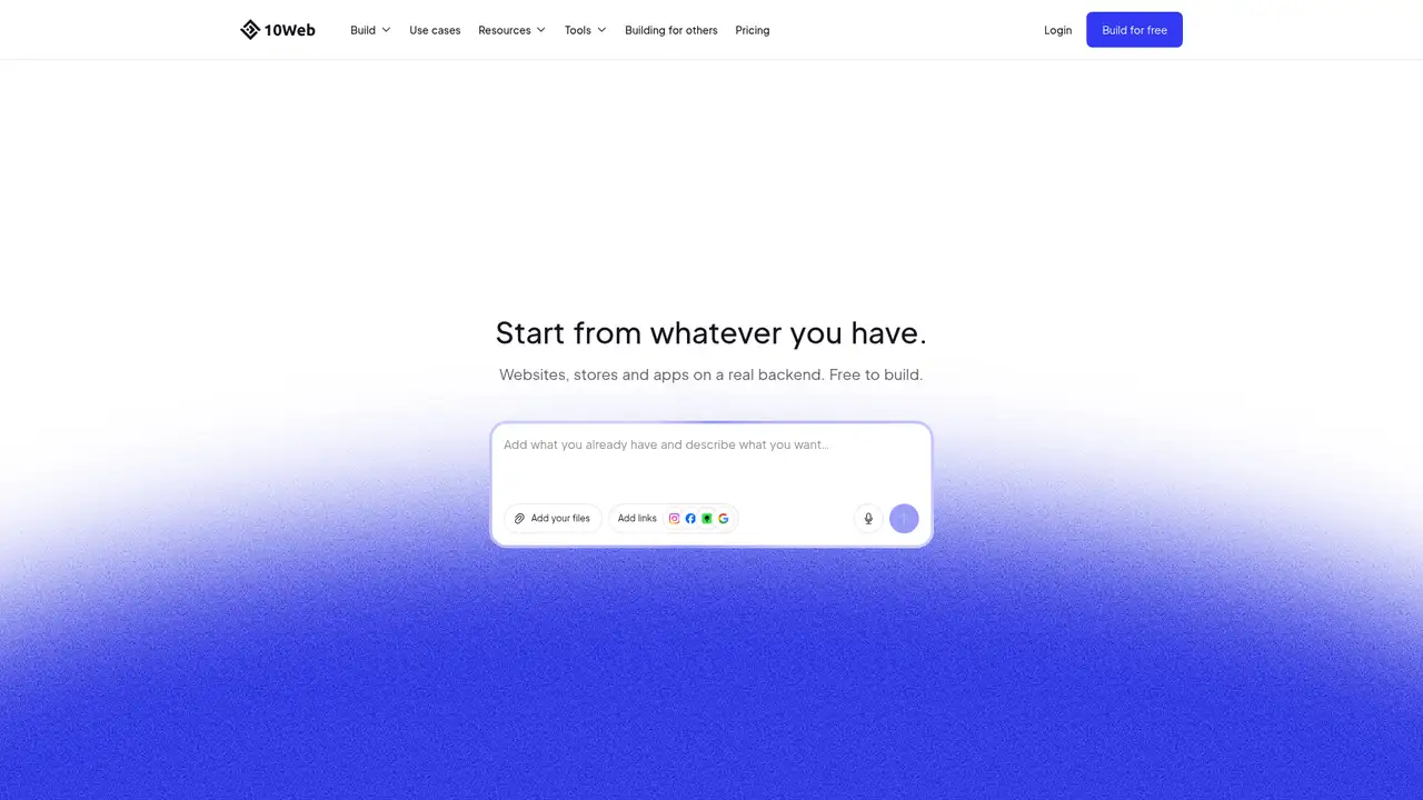 10Web website screenshot