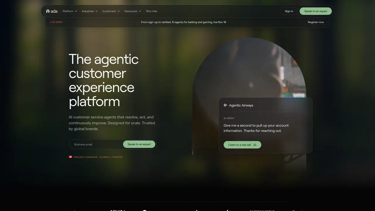 Ada website screenshot