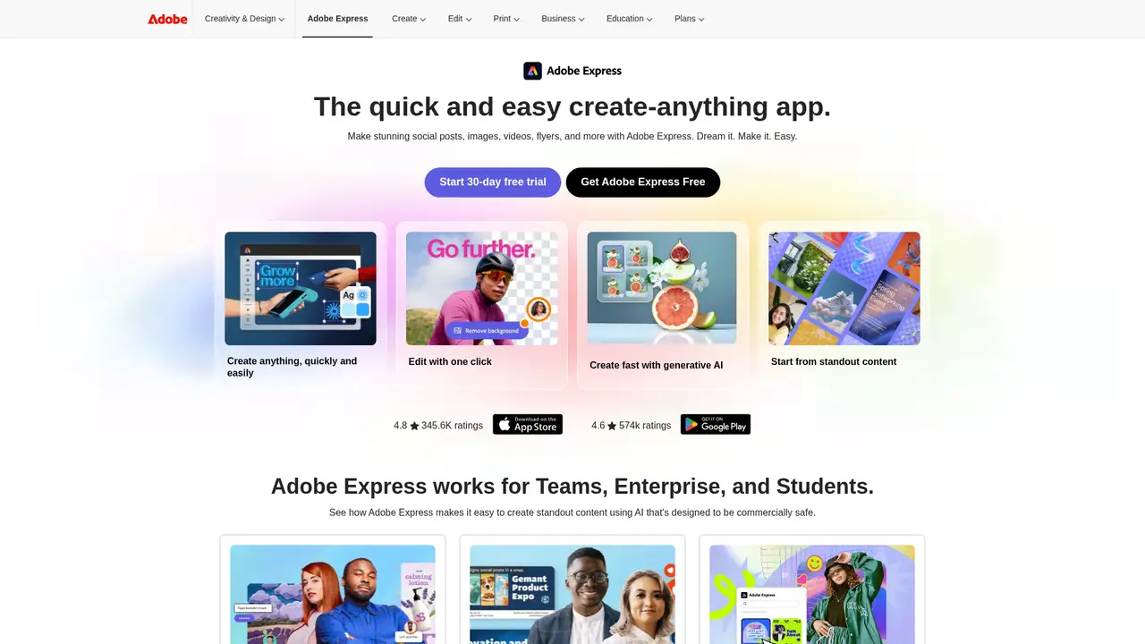 Adobe Express website screenshot