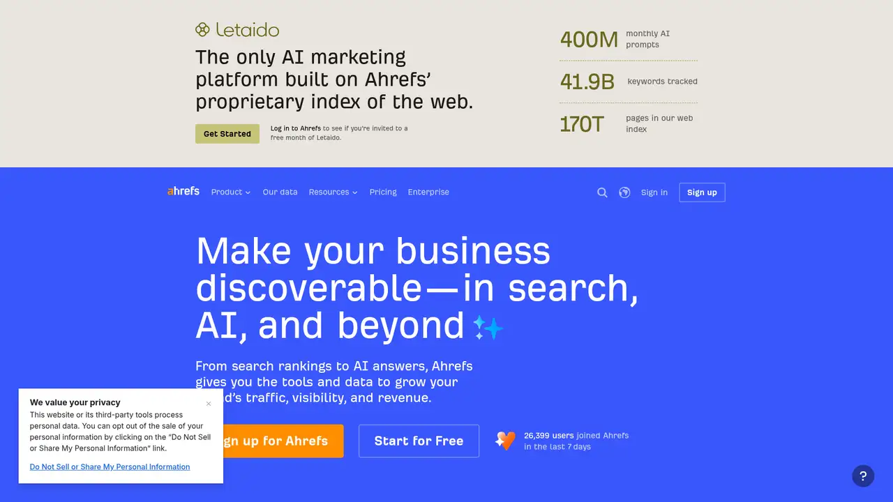 Ahrefs website screenshot