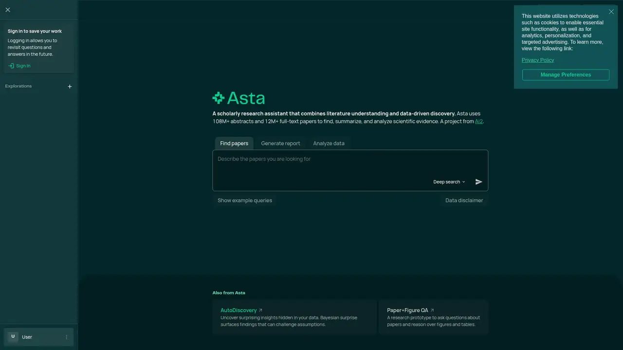 Ai2 Asta website screenshot