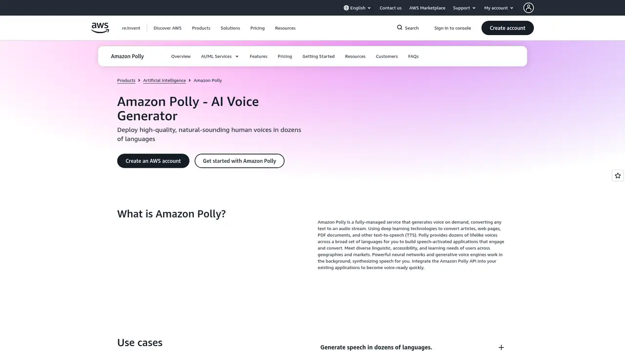 Amazon Polly website screenshot