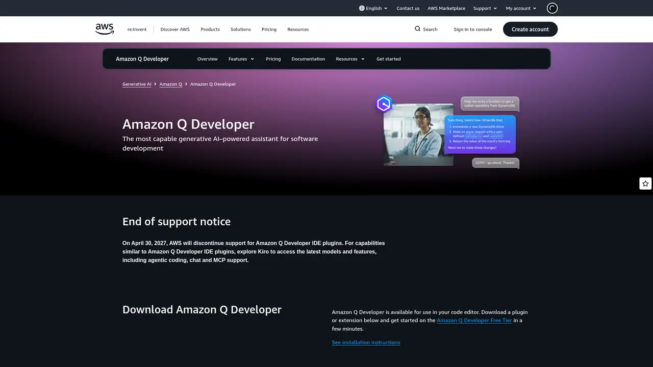 Amazon Q Developer website screenshot