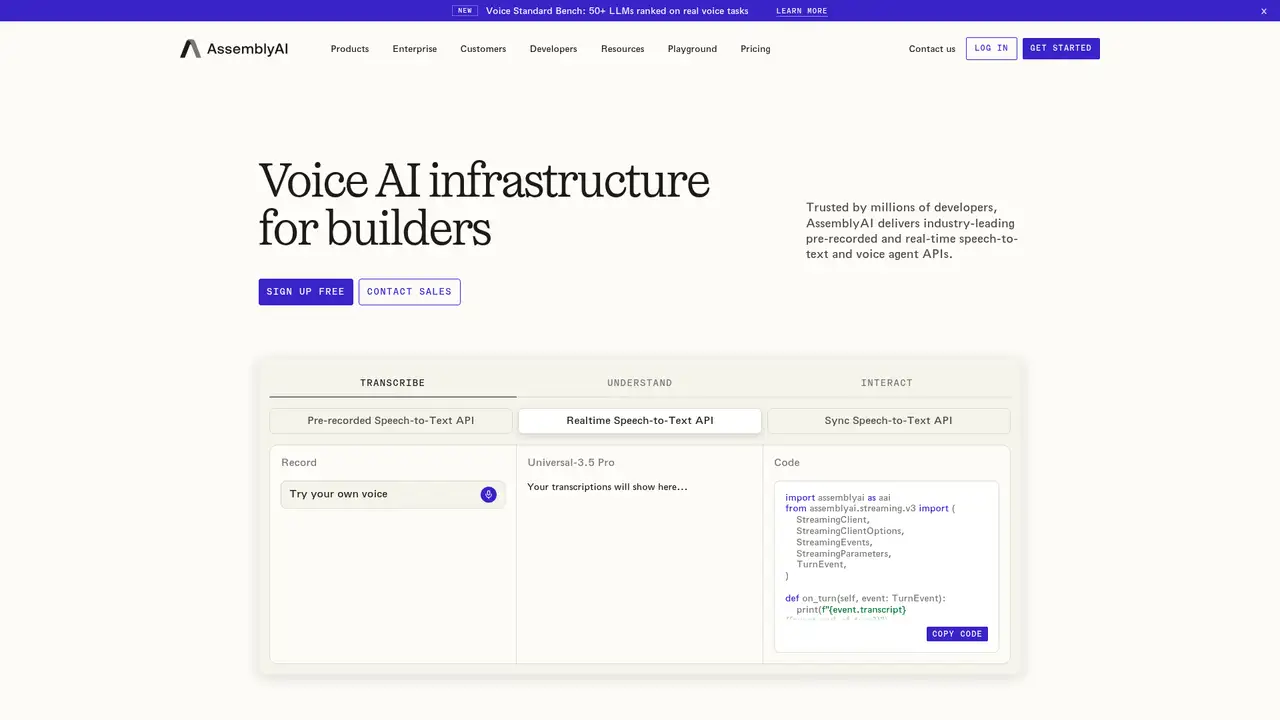AssemblyAI website screenshot