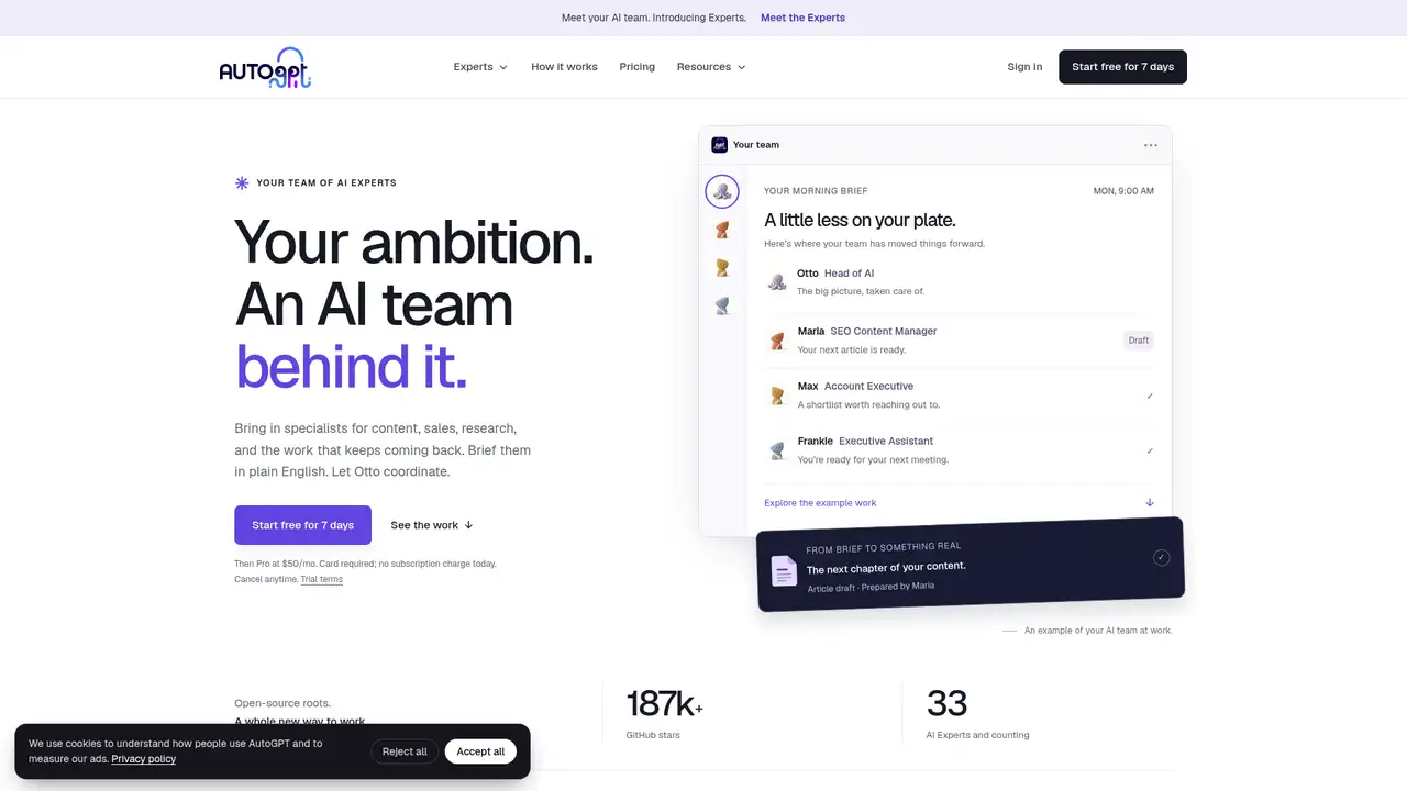 AutoGPT website screenshot