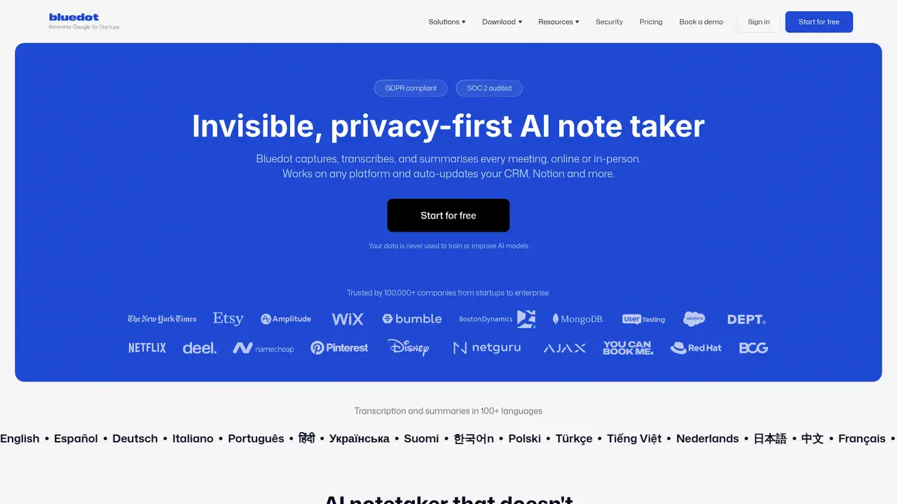 Bluedot website screenshot
