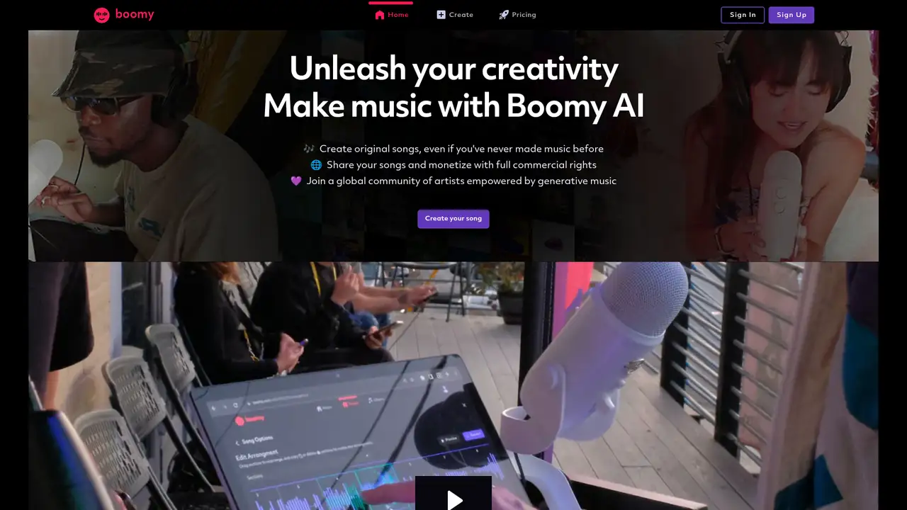 Boomy website screenshot