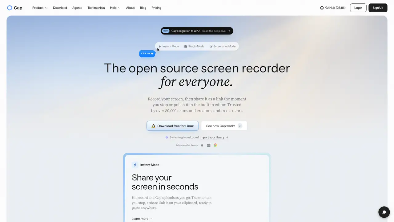Cap website screenshot