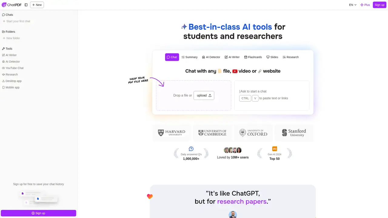 ChatPDF website screenshot