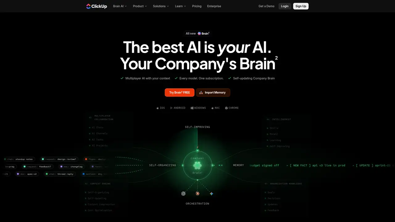 ClickUp Brain website screenshot