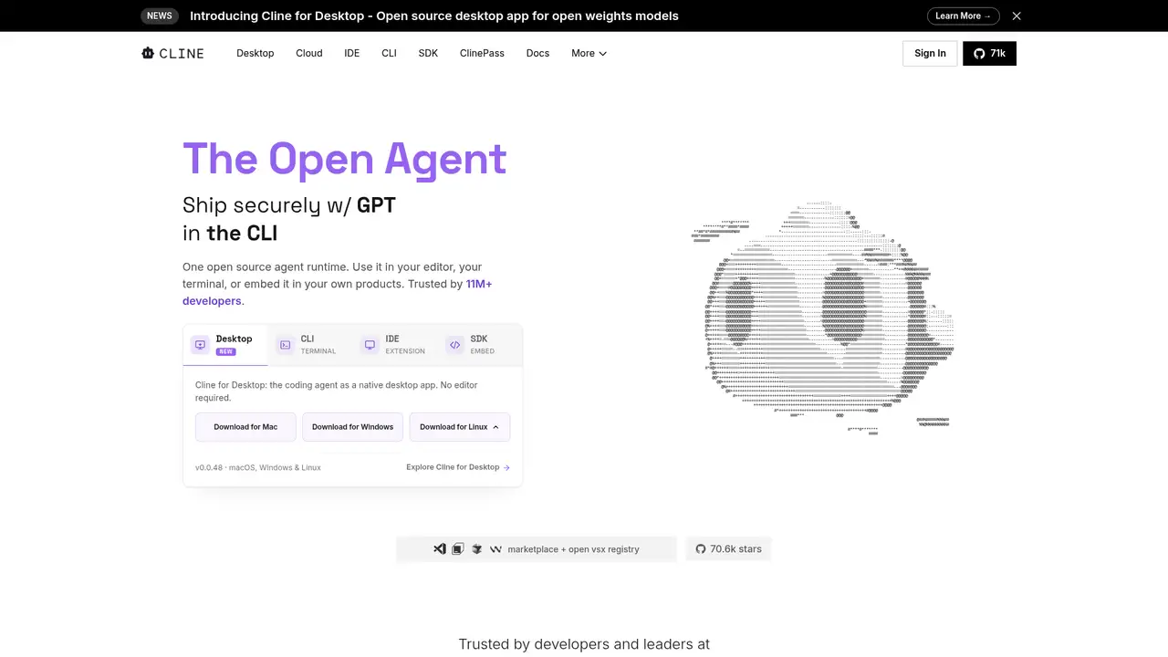 Cline website screenshot