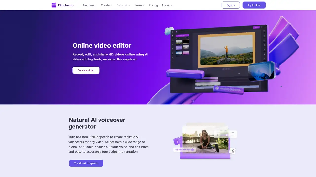 Clipchamp website screenshot