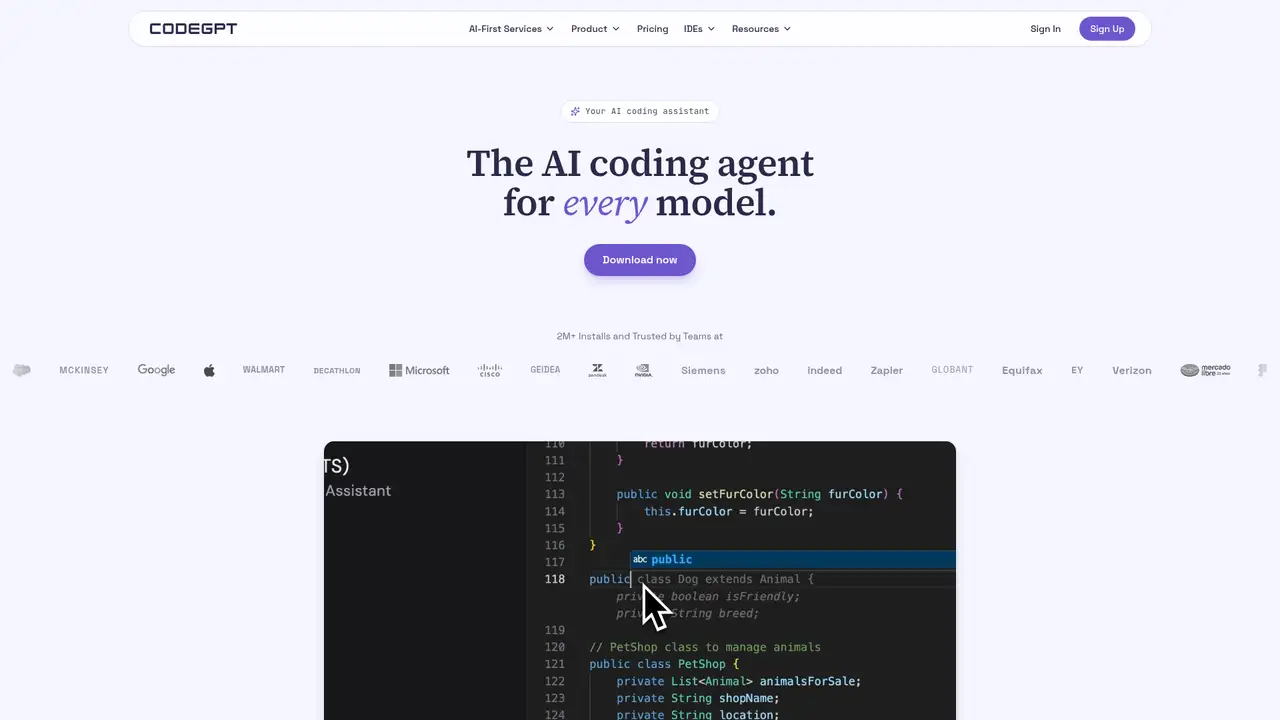 CodeGPT website screenshot
