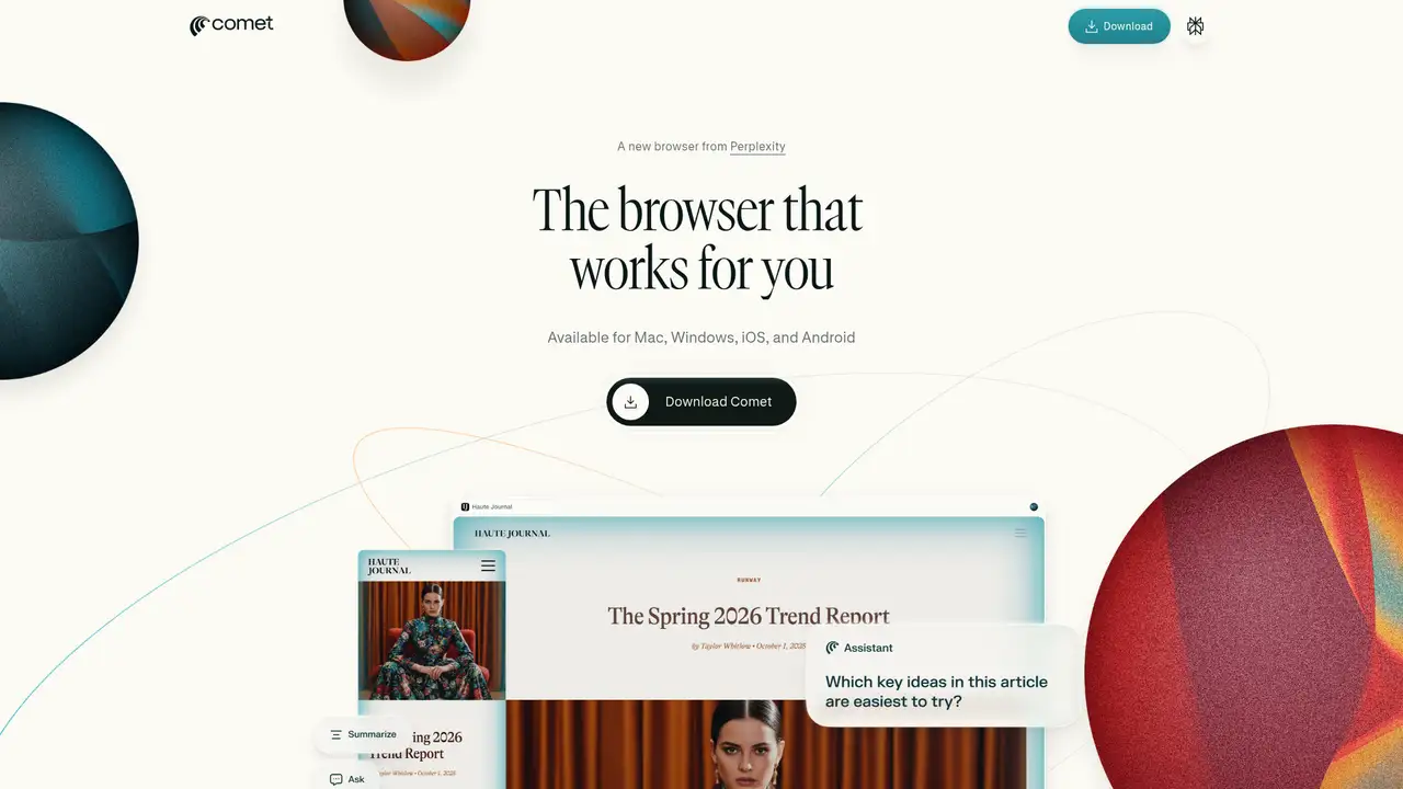 Comet website screenshot