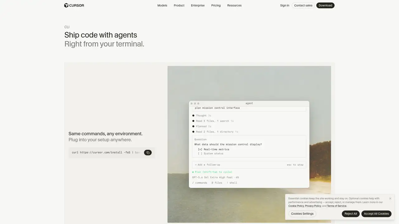 Cursor CLI website screenshot