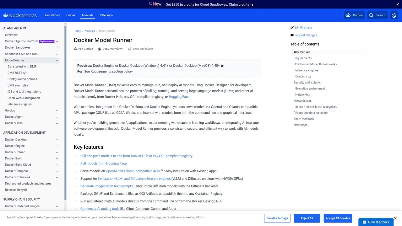 Docker Model Runner website screenshot