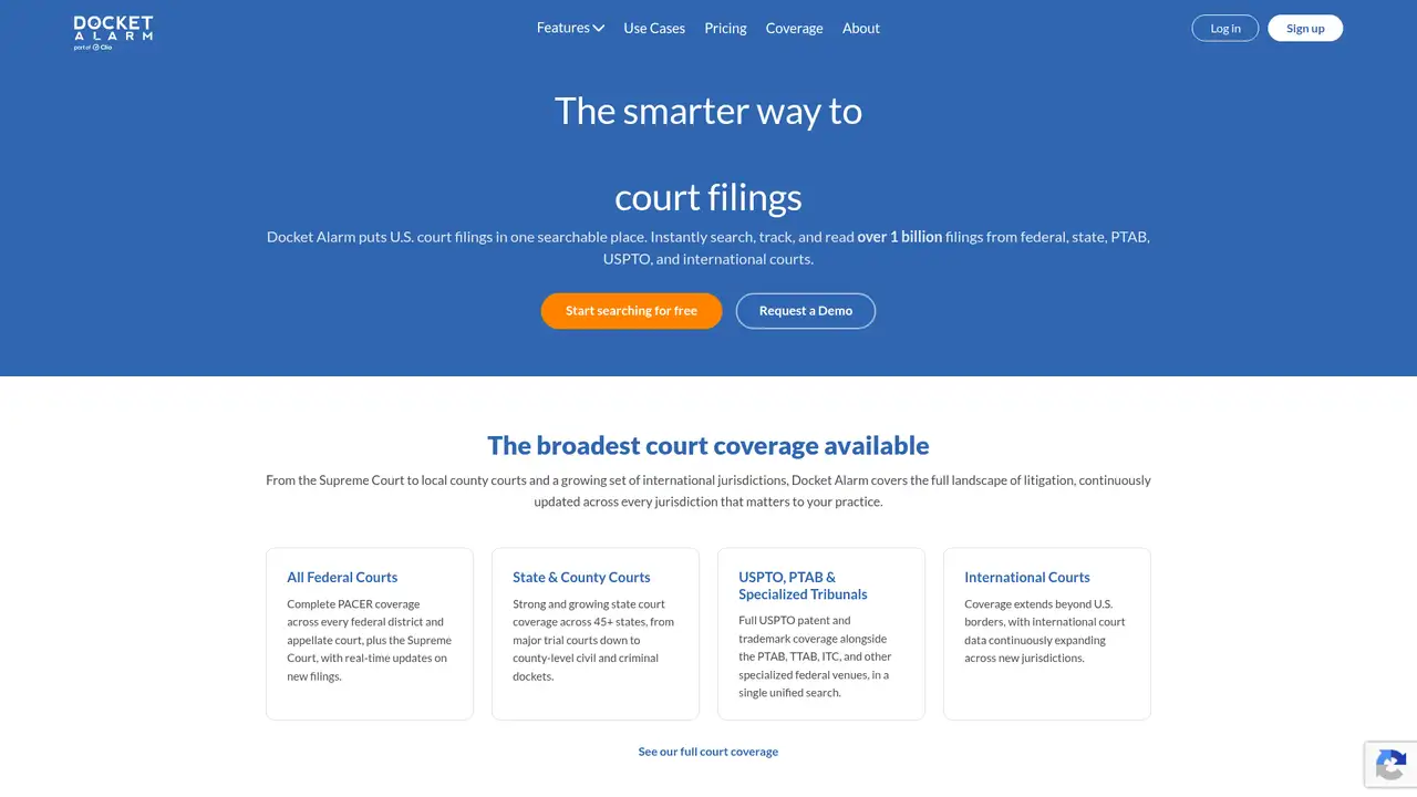Docket Alarm website screenshot