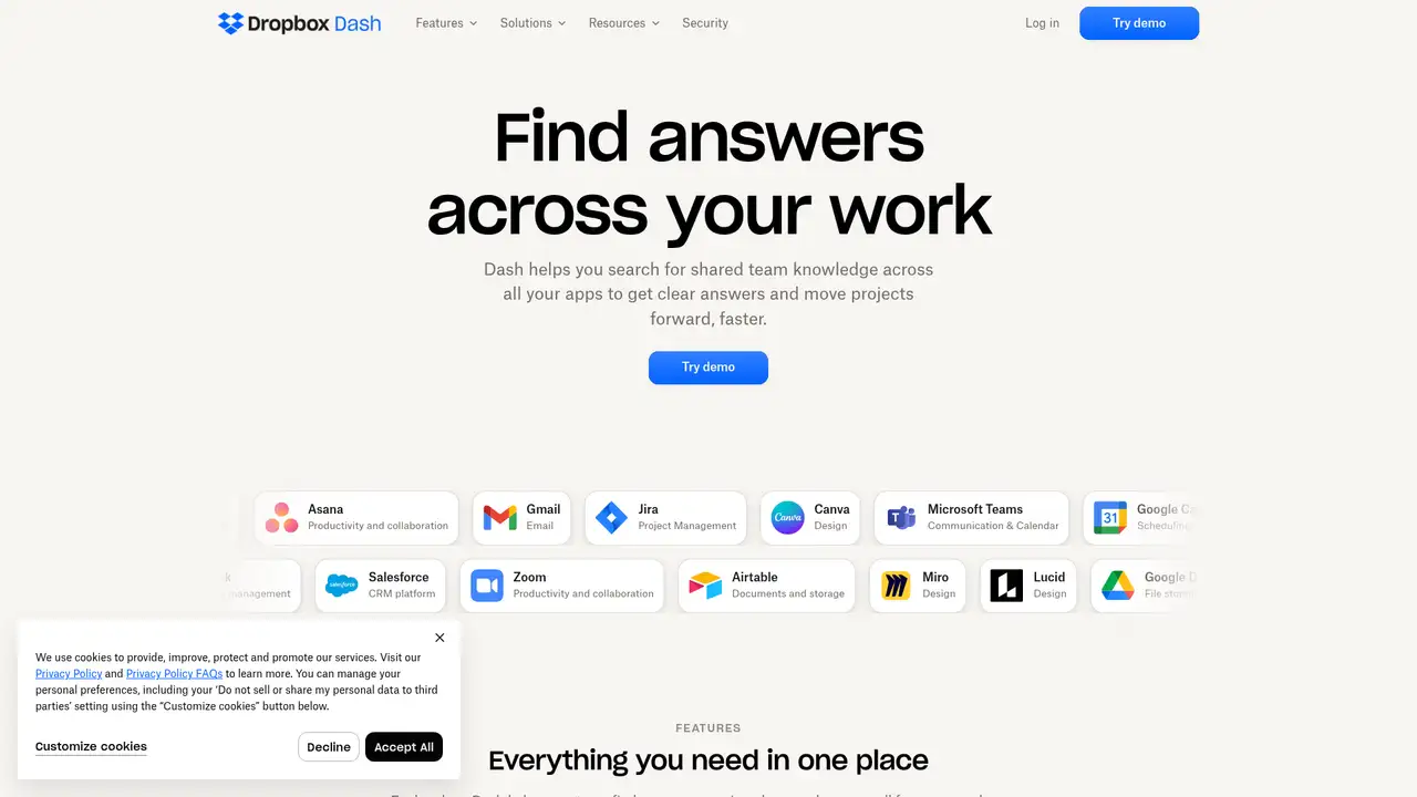 Dropbox Dash website screenshot
