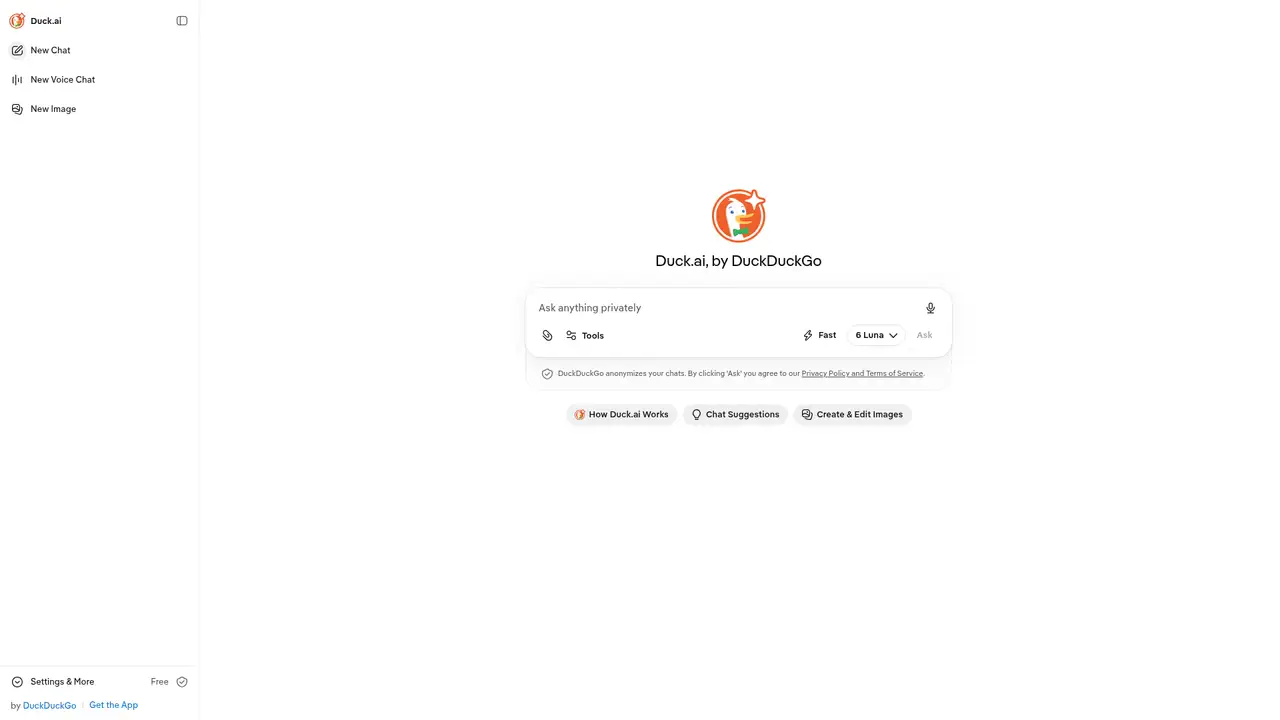 Duck.ai website screenshot