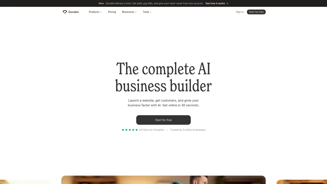 Durable website screenshot