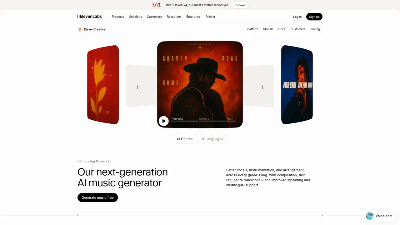 ElevenLabs Music website screenshot