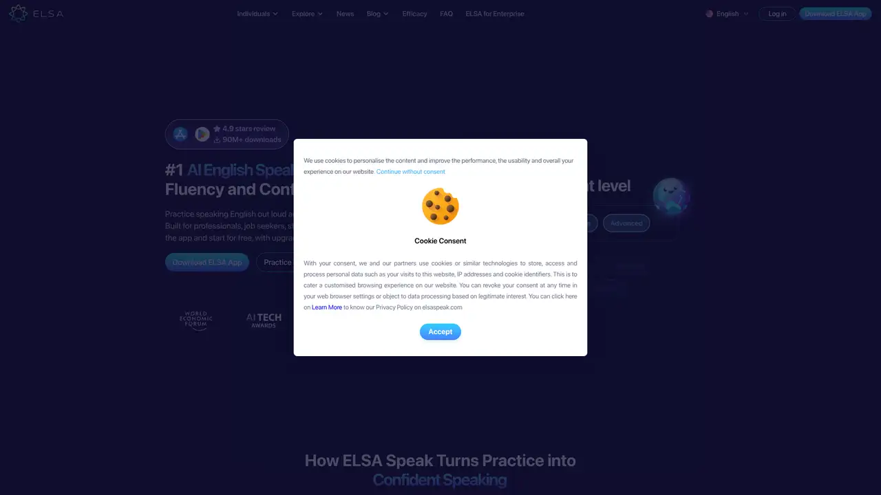 ELSA Speak website screenshot