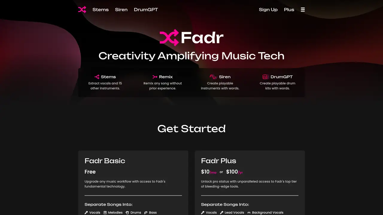 Fadr website screenshot