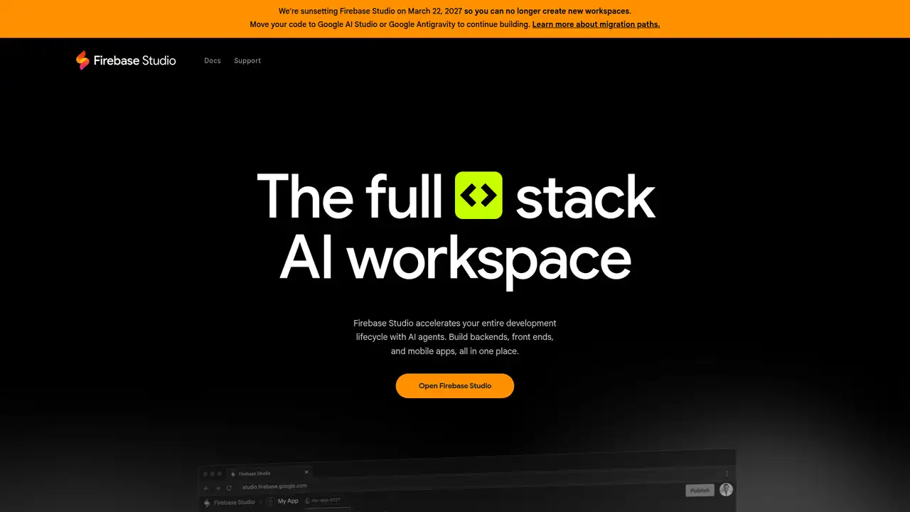 Firebase Studio website screenshot