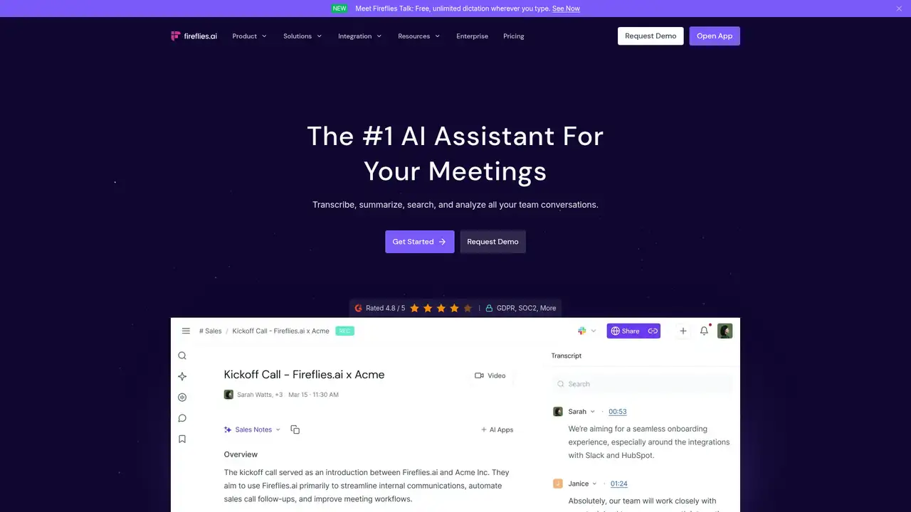 Fireflies.ai website screenshot