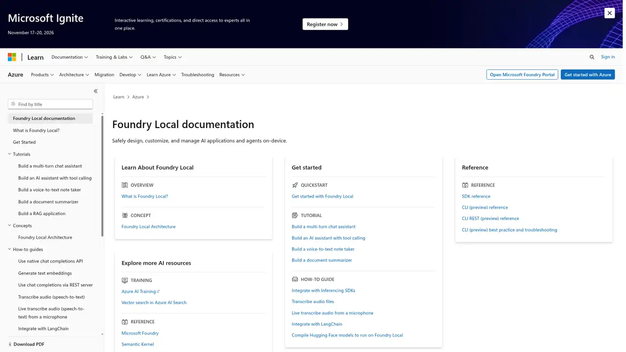 Foundry Local website screenshot