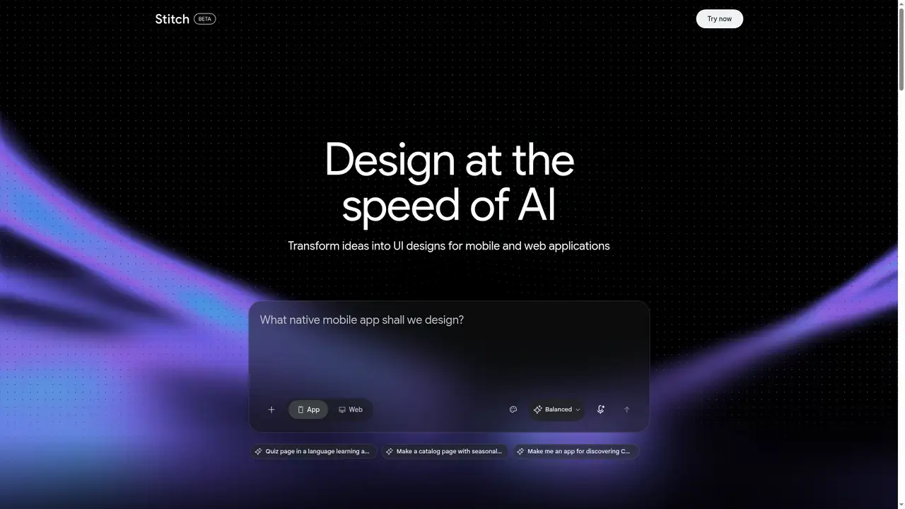 Google Stitch website screenshot