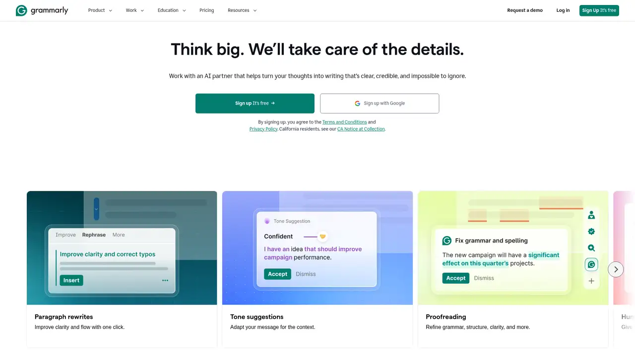 Grammarly website screenshot