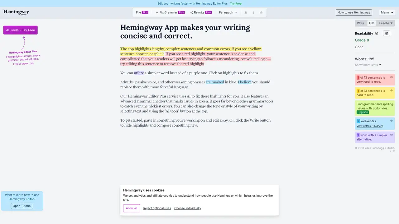 Hemingway Editor website screenshot
