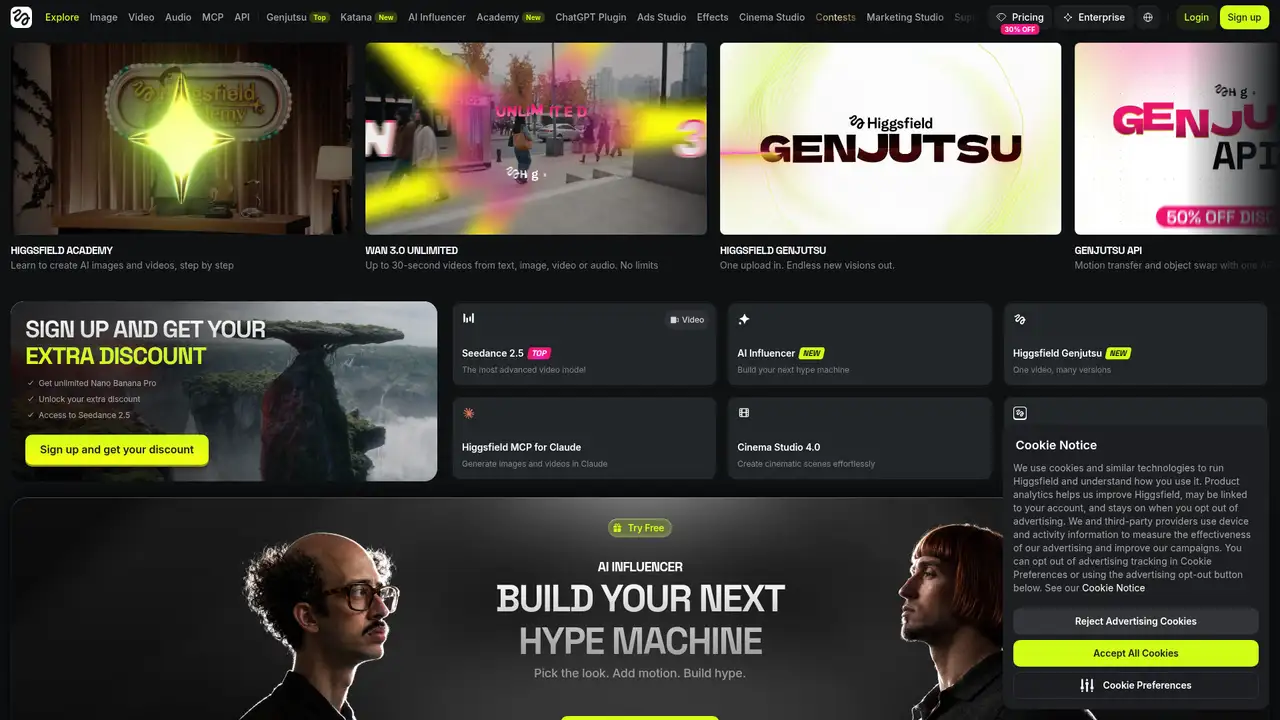 Higgsfield website screenshot