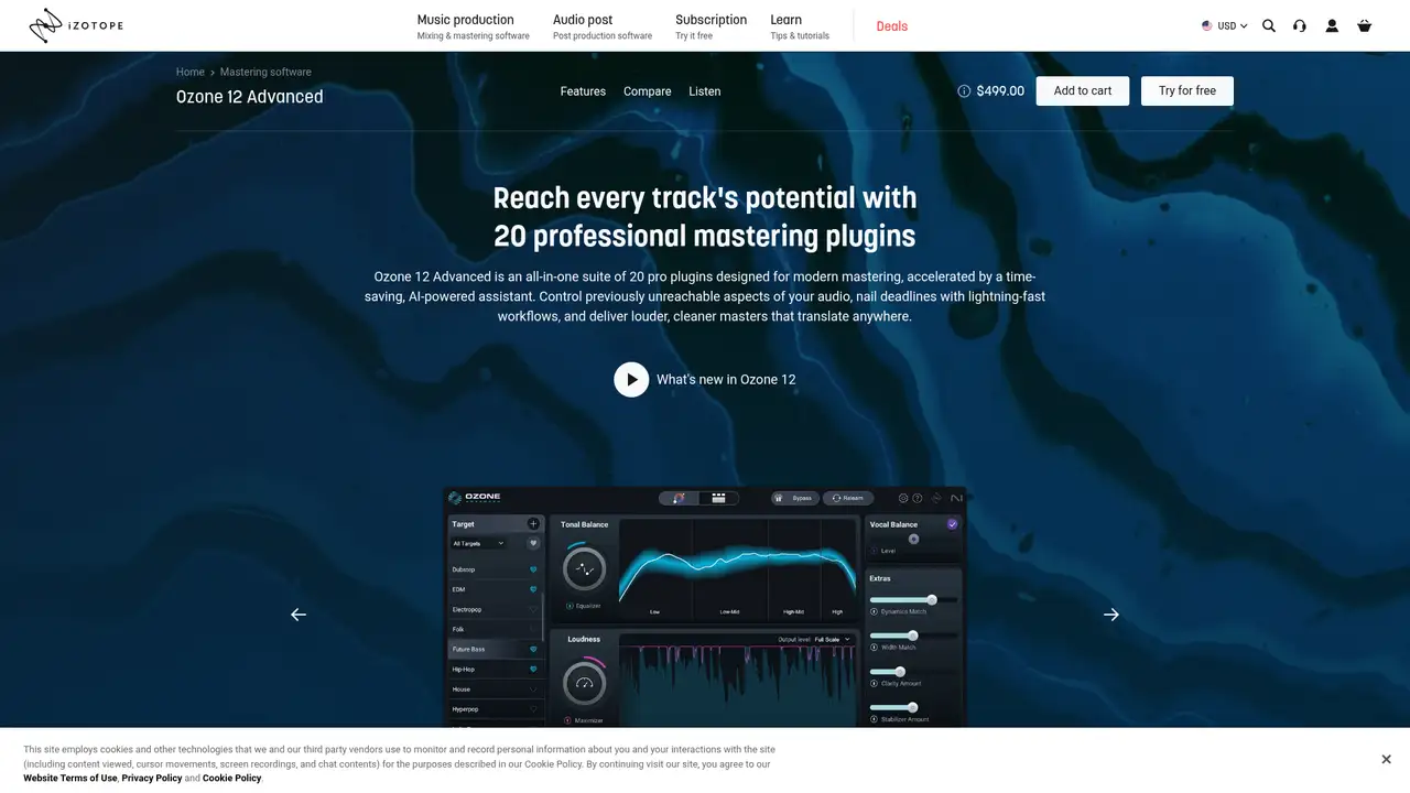 iZotope Ozone website screenshot