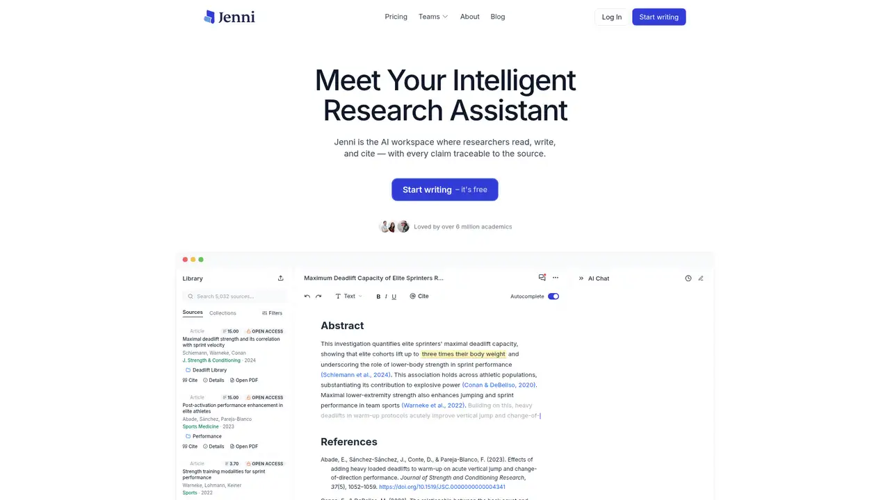 Jenni AI website screenshot