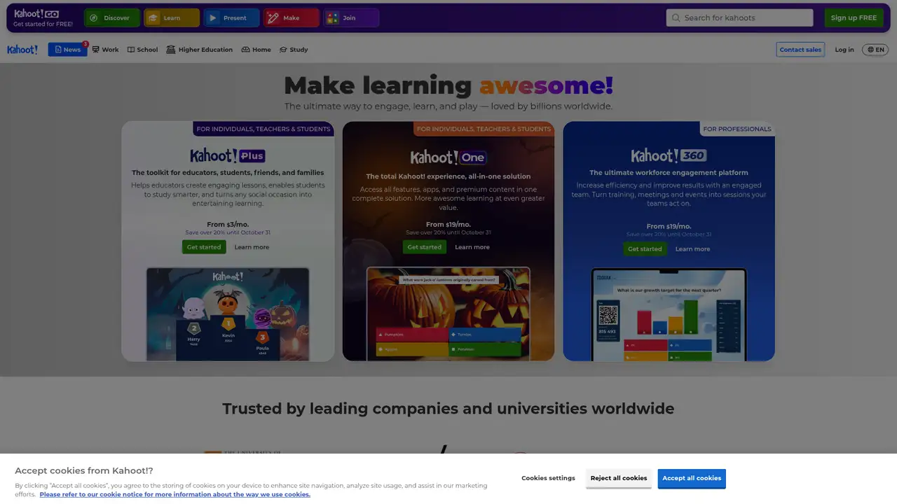 Kahoot! website screenshot