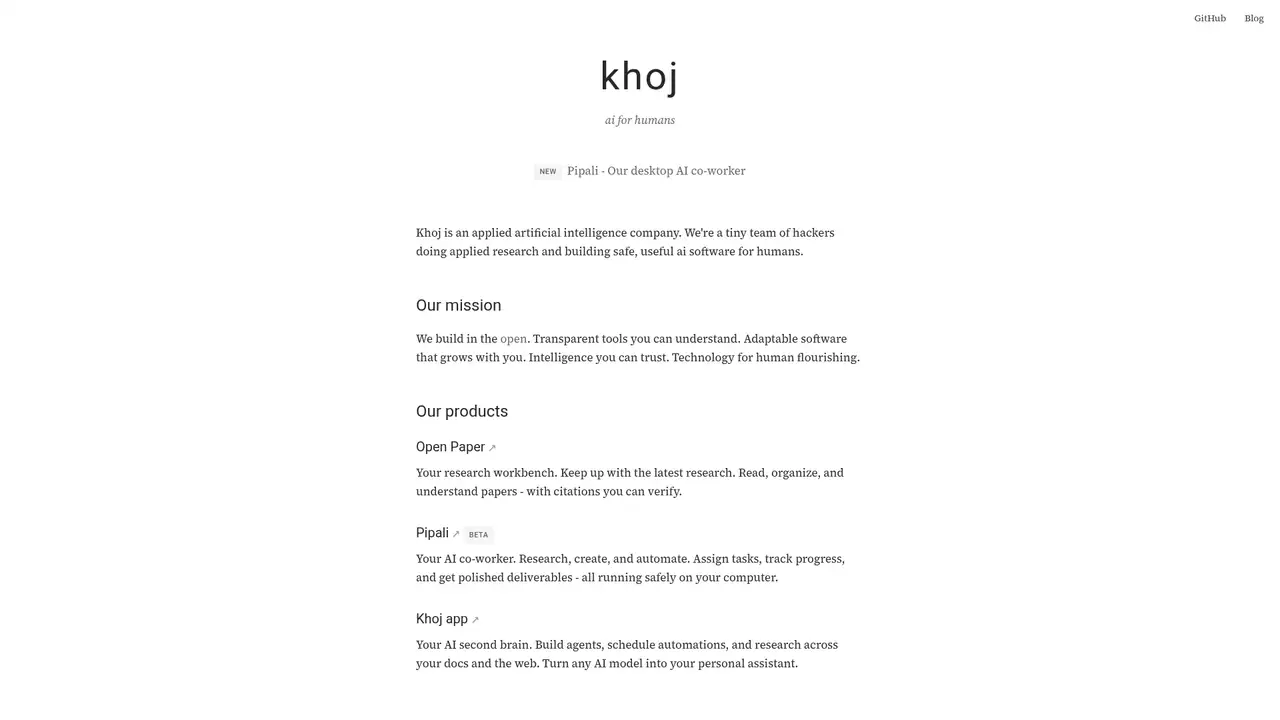 Khoj website screenshot