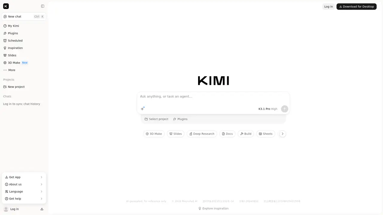Kimi website screenshot