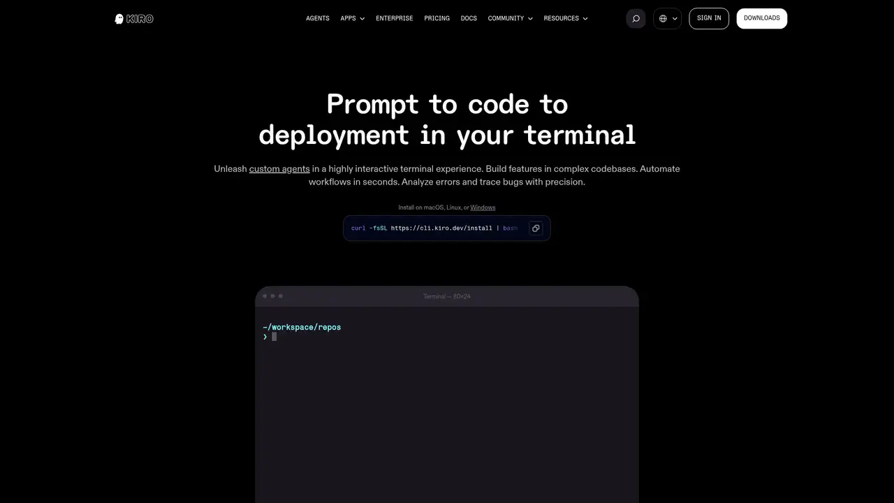 Kiro CLI website screenshot