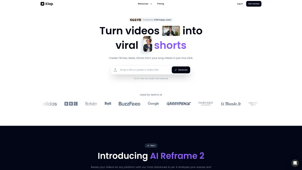 Klap website screenshot