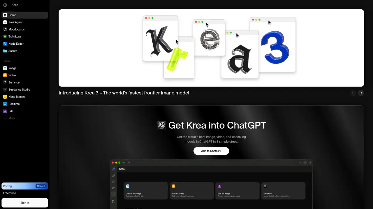 Krea website screenshot