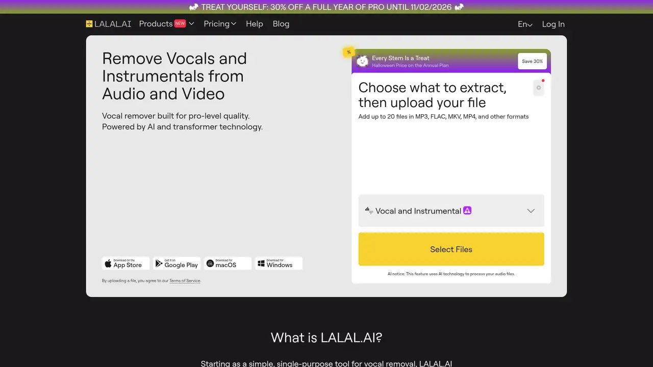 LALAL.AI website screenshot
