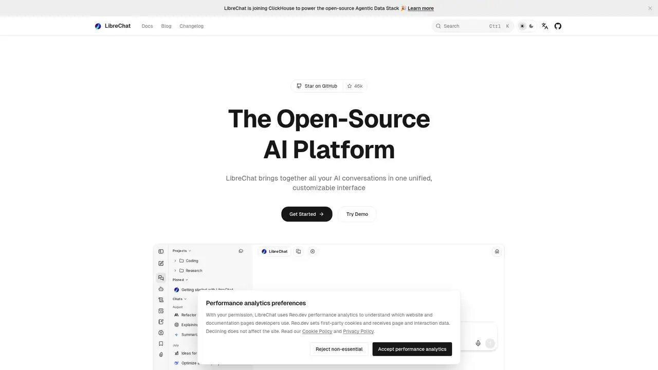LibreChat website screenshot