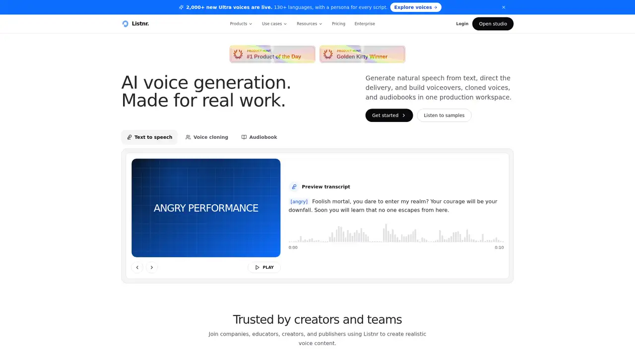 Listnr website screenshot