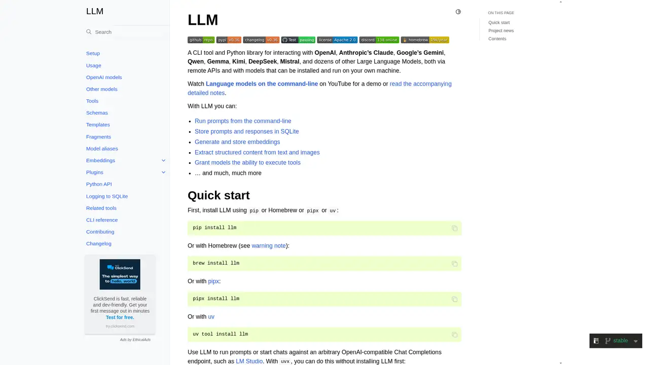LLM CLI website screenshot