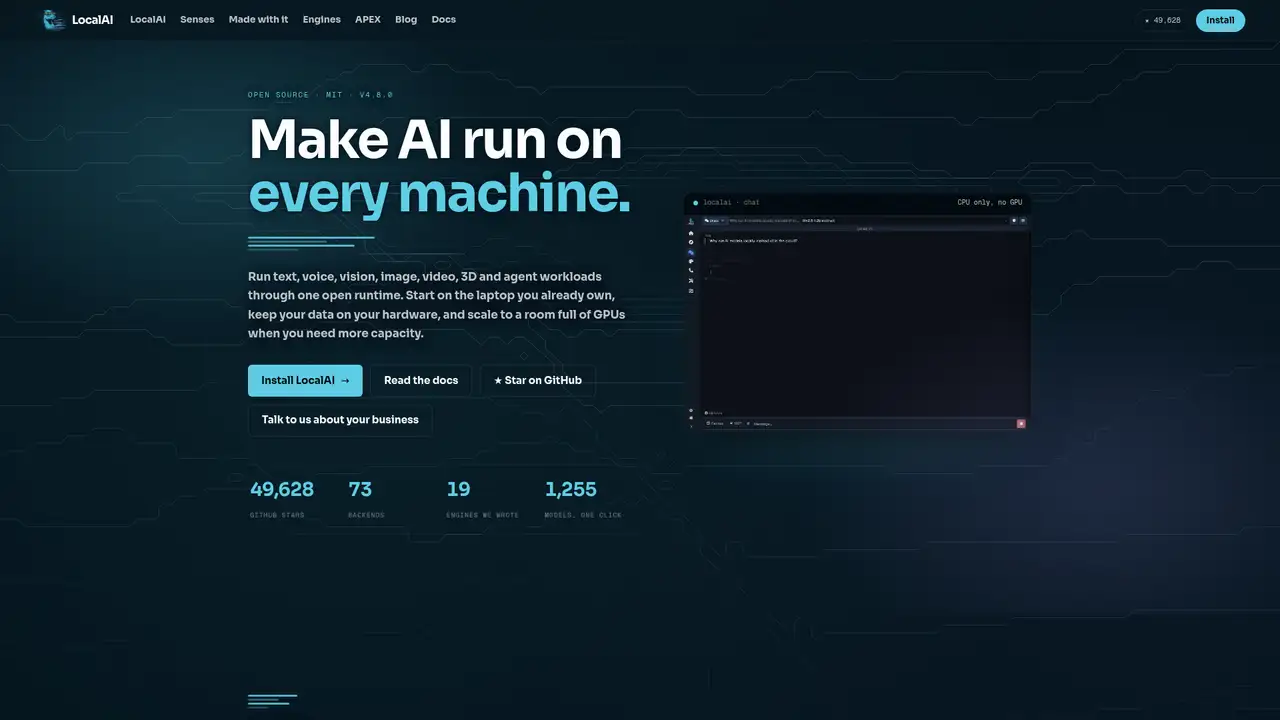 LocalAI website screenshot