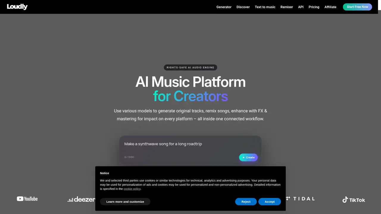 Loudly website screenshot