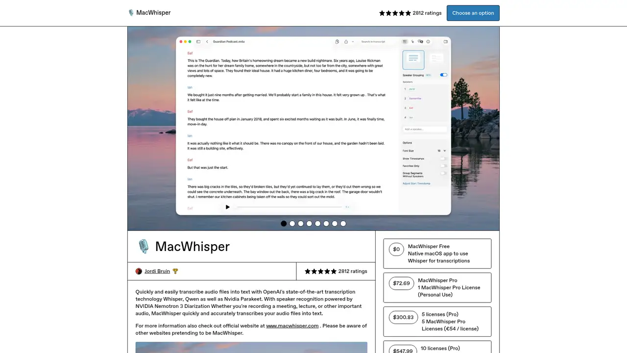 MacWhisper website screenshot