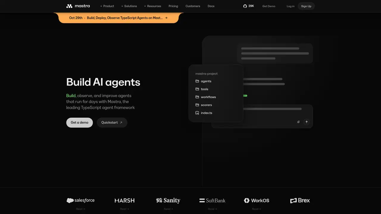 Mastra website screenshot